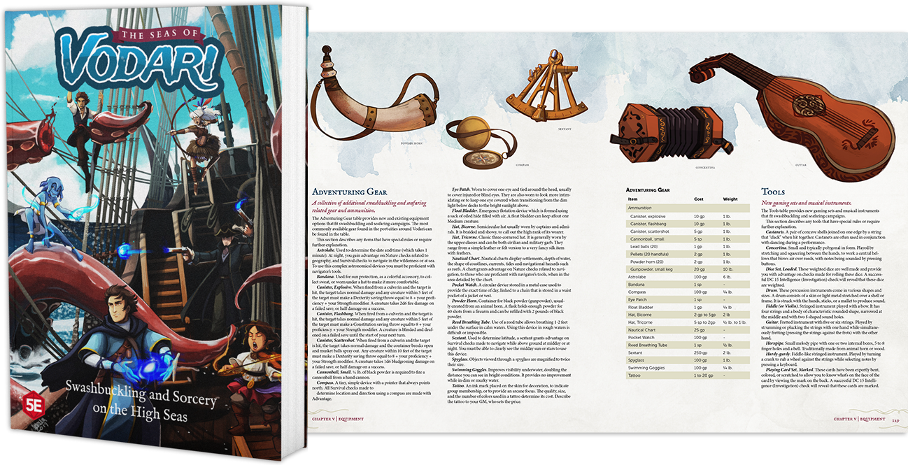 The Seas of Vodari Book - cover and inner page spread preview